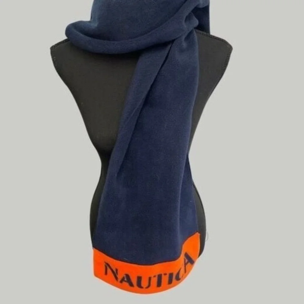 Nautica‎ Men Scarf NauTech Fleece Navy Blue Orange One Size Vintage 90s Sporty